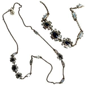 Ann Taylor Rhinestone Necklace Dressy Jewelry Baguettes Black Jet Asymmetric